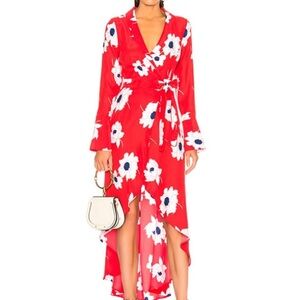 Equipment Red Floral Long Sleeve Dress